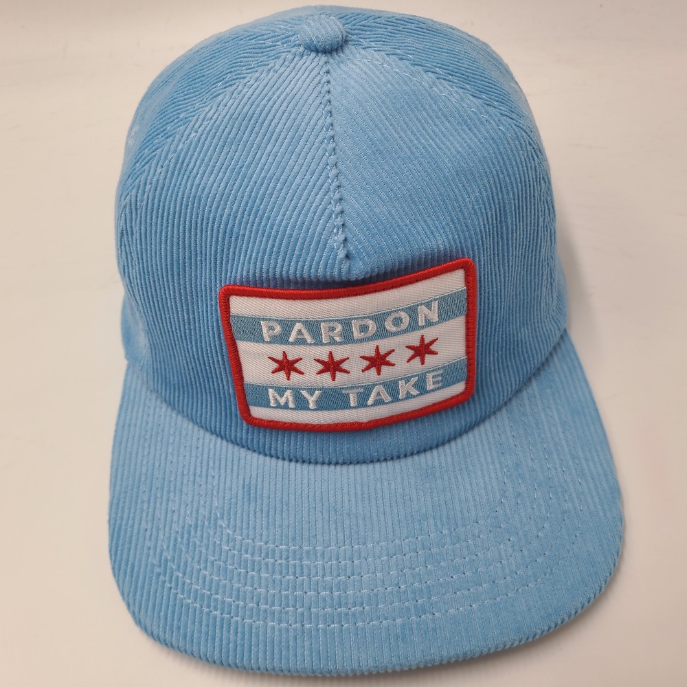 Pardon My Take Hat Snapback Barstool Sports Blue Corduroy Chicago Flag Patch Men